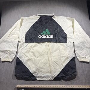 Vintage Adidas Jacket Mens XL White Black Full Zip Windbreaker Big Logo 90s